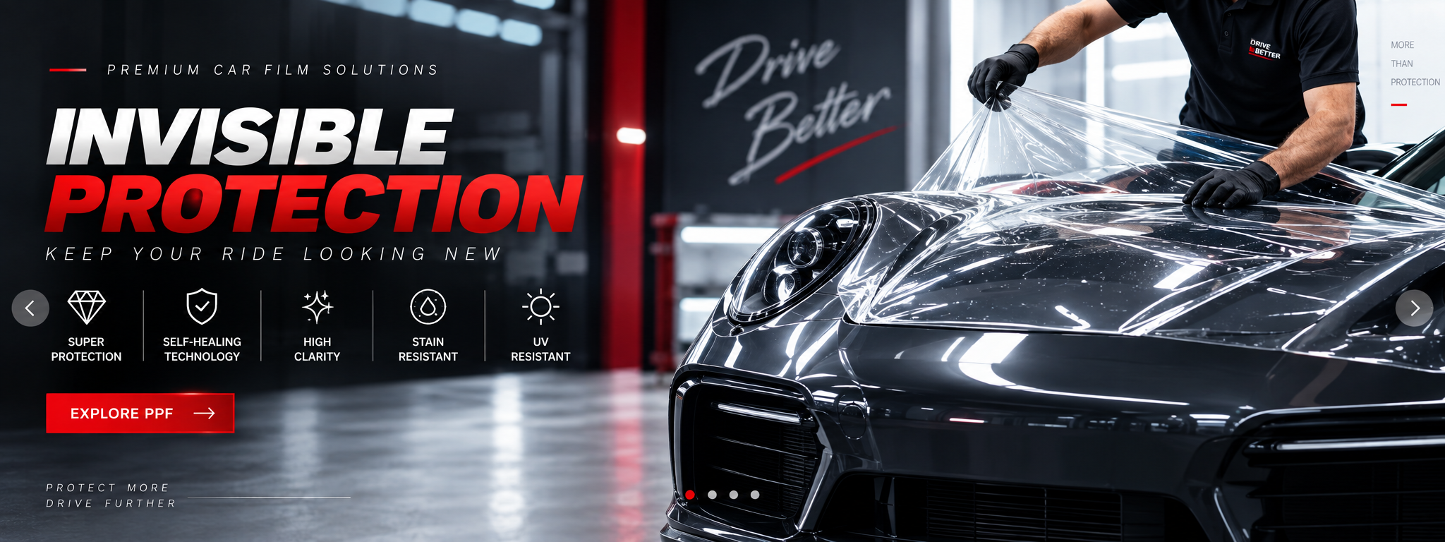 Invisible protection: automotive paint protection film applied to a black sports car