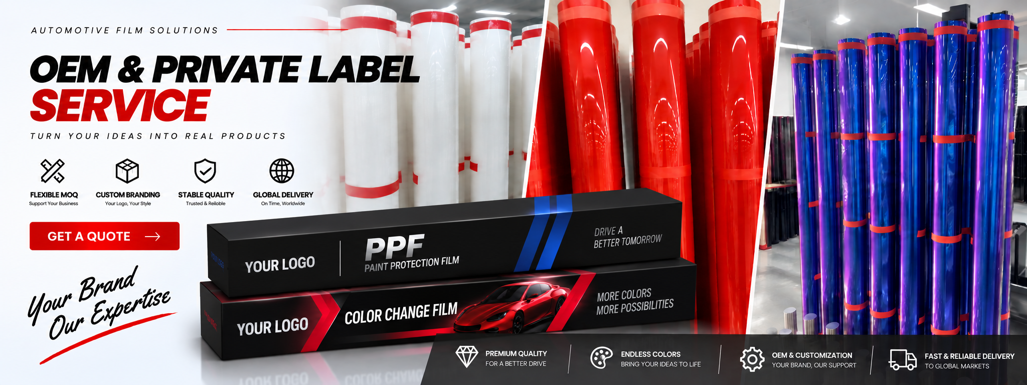 OEM and private label automotive film rolls and packaging